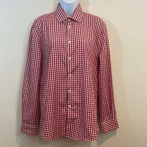 Nicole Miller Red & White Gingham Button Up Shirt  Size M